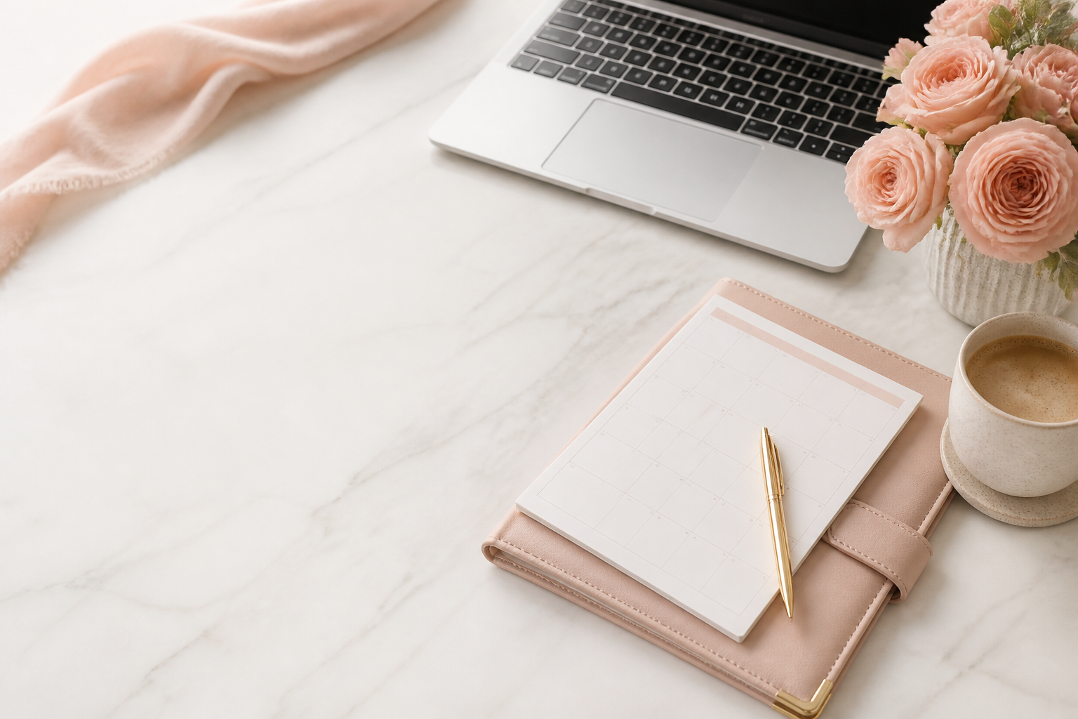 A calm, organized workspace ready for a planning session