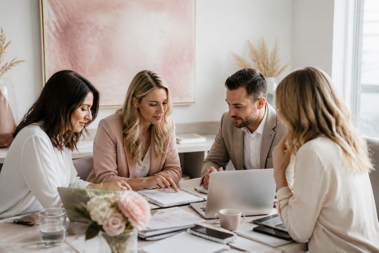 Professionals at work in a real business context